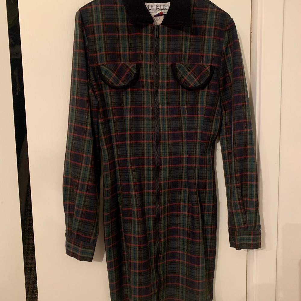 Plaid Long-Sleeve Shirt Dress
